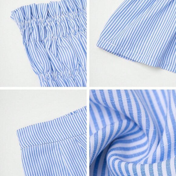 Blue Boho Women's striped Beach Vacation Tube top and Shorts - Picture 11 of 11